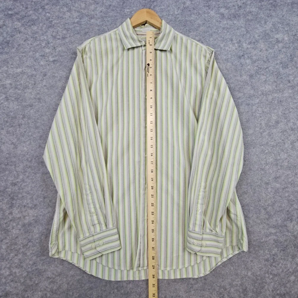 Banana Republic‎ Men's Green/Beige Striped Dress Shirt Size L Classic Fit Preppy